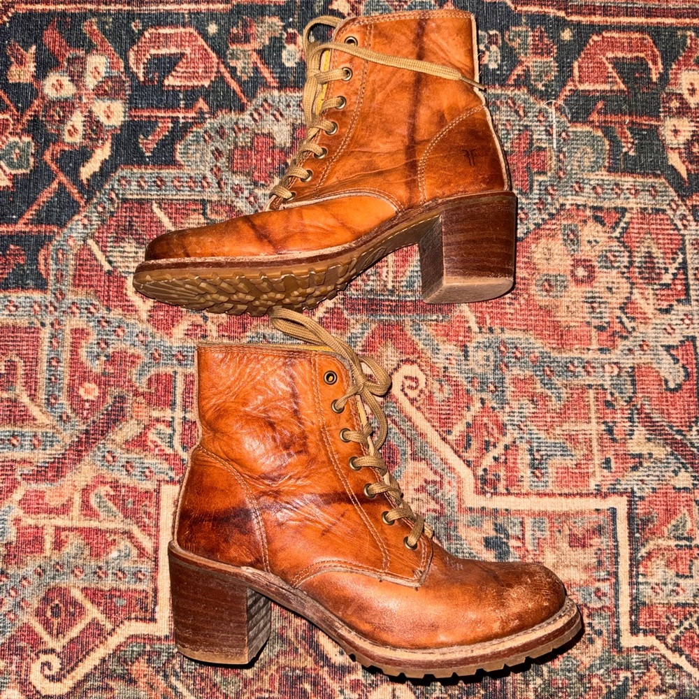 Frye Tan Leather Lace-Up Ankle Boots - Picture 3 of 6
